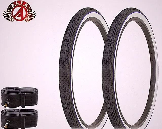 2 ALTA BICYCLE CRUISER TIRE 26 x 2.125 WHITEWALL BLUE LINE CLASSIC BRICK w/TUBES