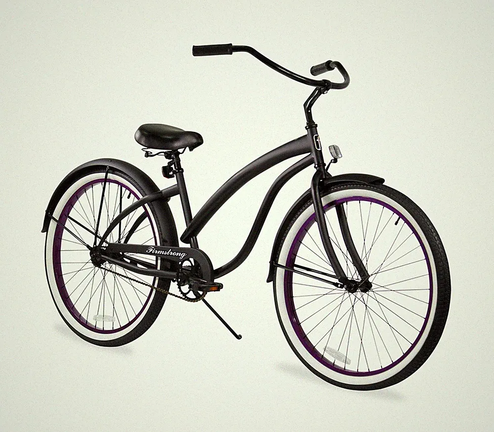 Firmstrong Bella Fashionista Beach Cruiser Bicycle Matte Black/Purple Rims