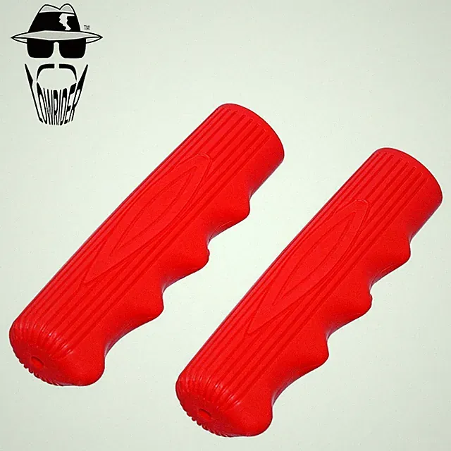 Original Lowrider 7/8" x 115mm Red Finger Groove Handlebar Grips Pair Cruiser.