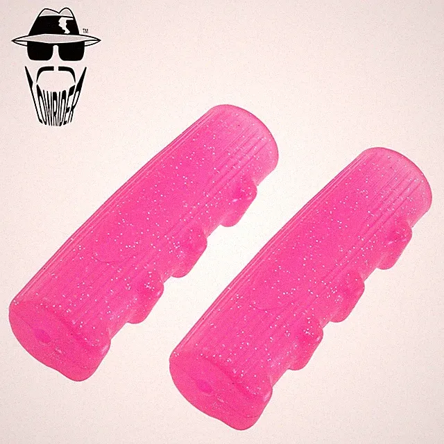 Original Lowrider 7/8" x 116mm Sparkle Pink Rubber Finger Groove Bicycle Grips.
